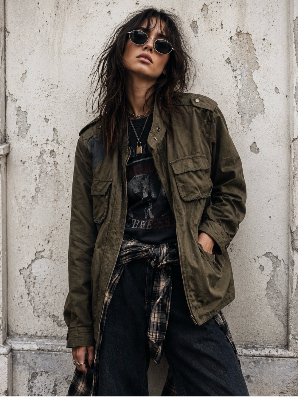 7 For All Mankind Olive Green Military Field Utility Cargo Safari Jacket Grunge